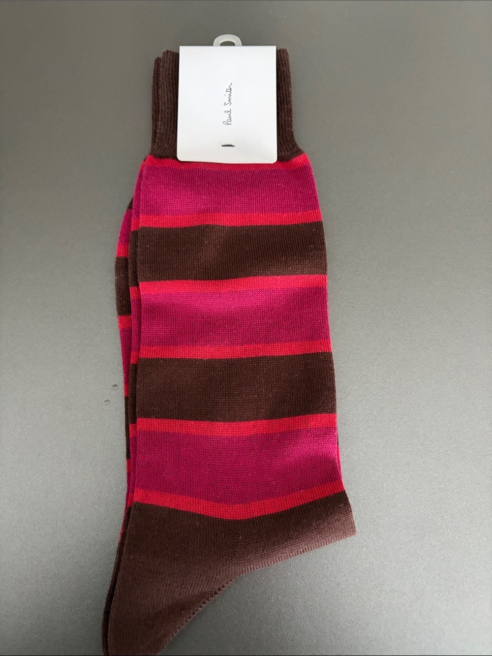 Paul Smith Brown, Fuchsia and Red Striped Cotton Socks